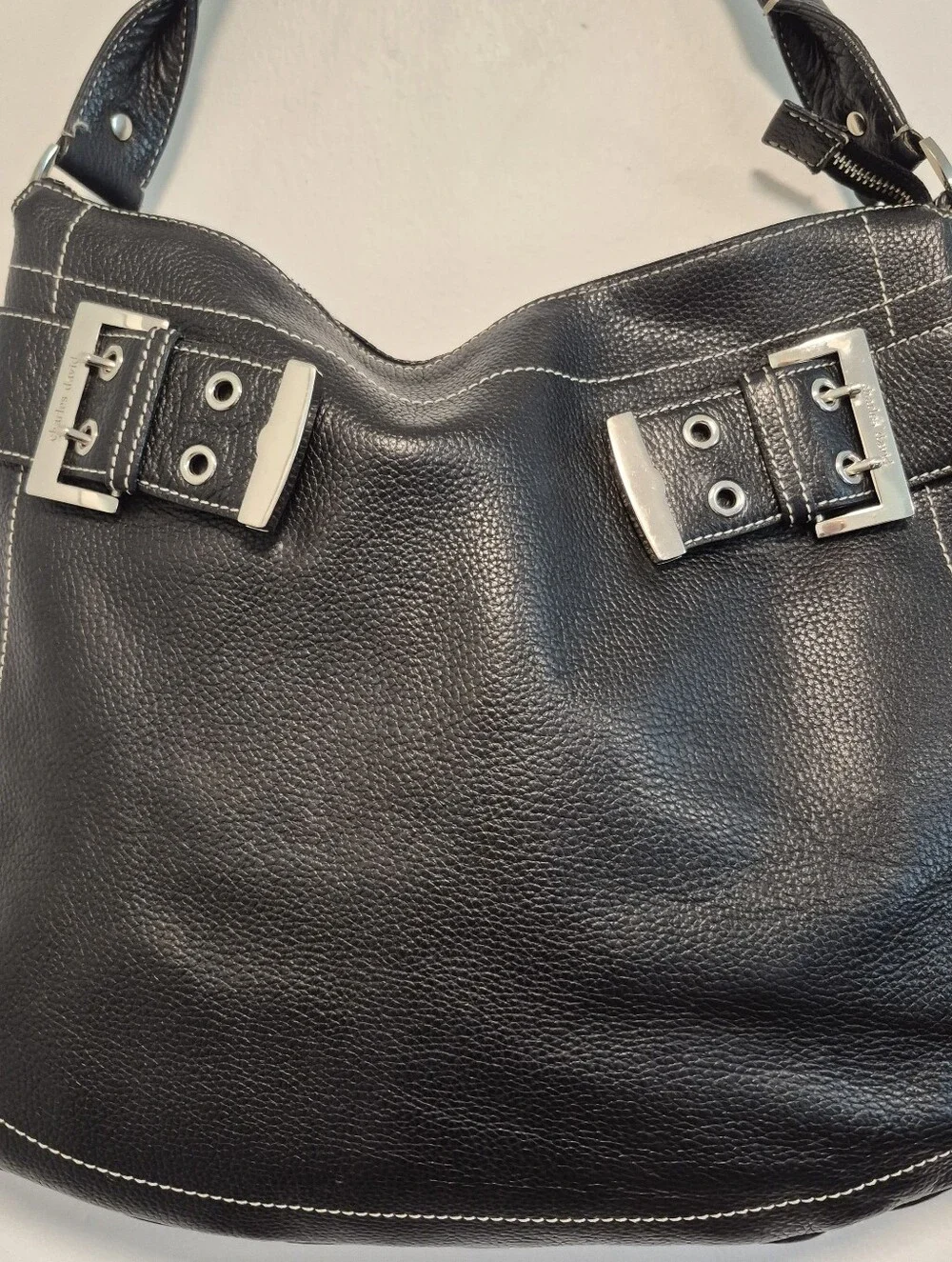 Vtg Charles David Genuine Leather Black Shoulder Bag Handbag Purse Y2K Hobo